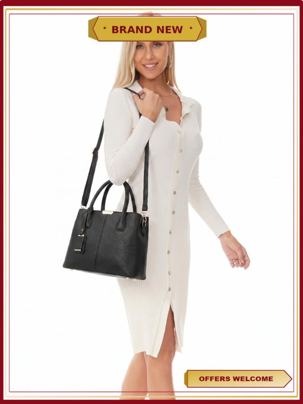 Women's Roomy Leather Tote Handbag Satchel Shoulder Bag with Adjustable Strap